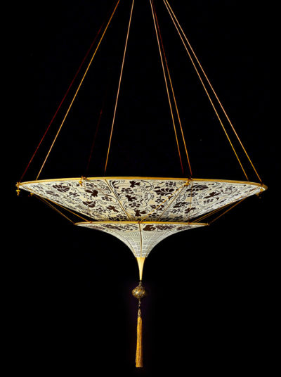 Scheherazade Fortuny 2 niveles Lámpara de seda con diseño marrón Floral - vista frontal