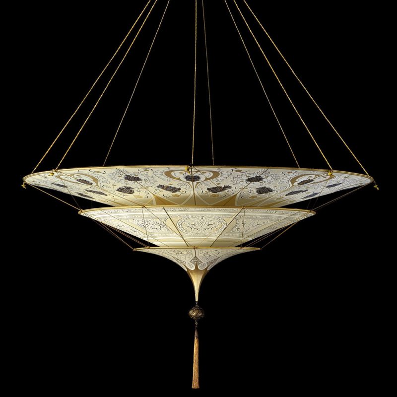 Scheherazade Fortuny 3 niveles Lámpara de seda con diseño Geométrico - vista frontal