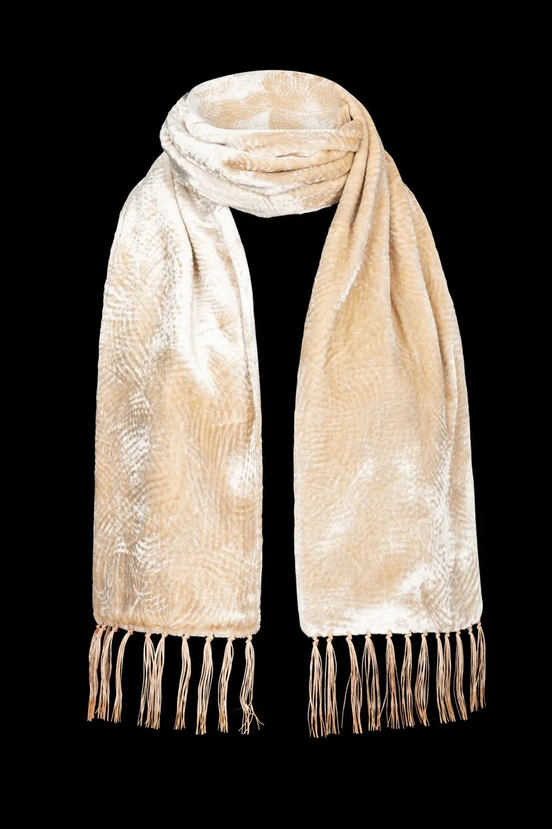 Fortuny Furrowed Velvet Scarf with fringes powder pink